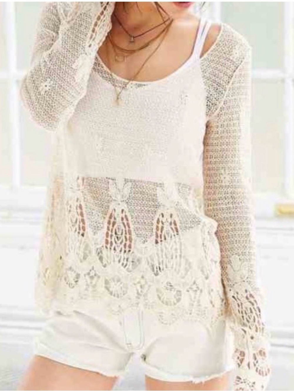 Urban Outfitters Ecote Ivory Eden Crochet Boho Top M/L